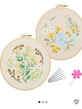 2 Pack Stamped Embroidery Kit with Pattern and Needle